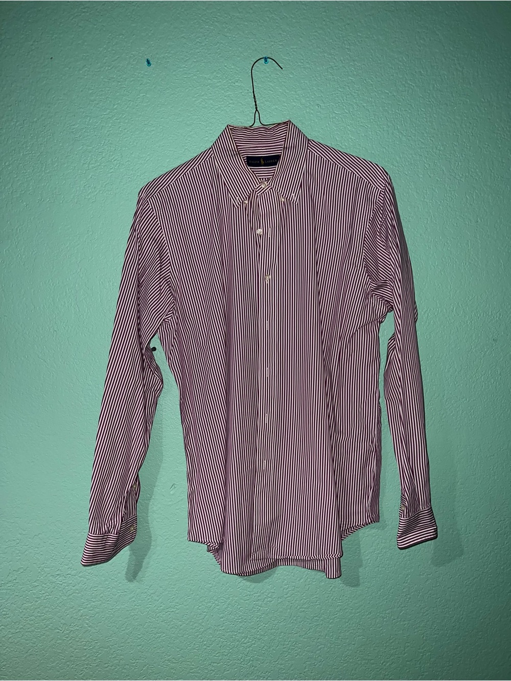 Ralph Lauren Men's Purple and White Striped Dress Shirt